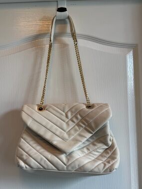 Urban Expressions Cream Quilted Shoulder Bag with Gold Chain Strap